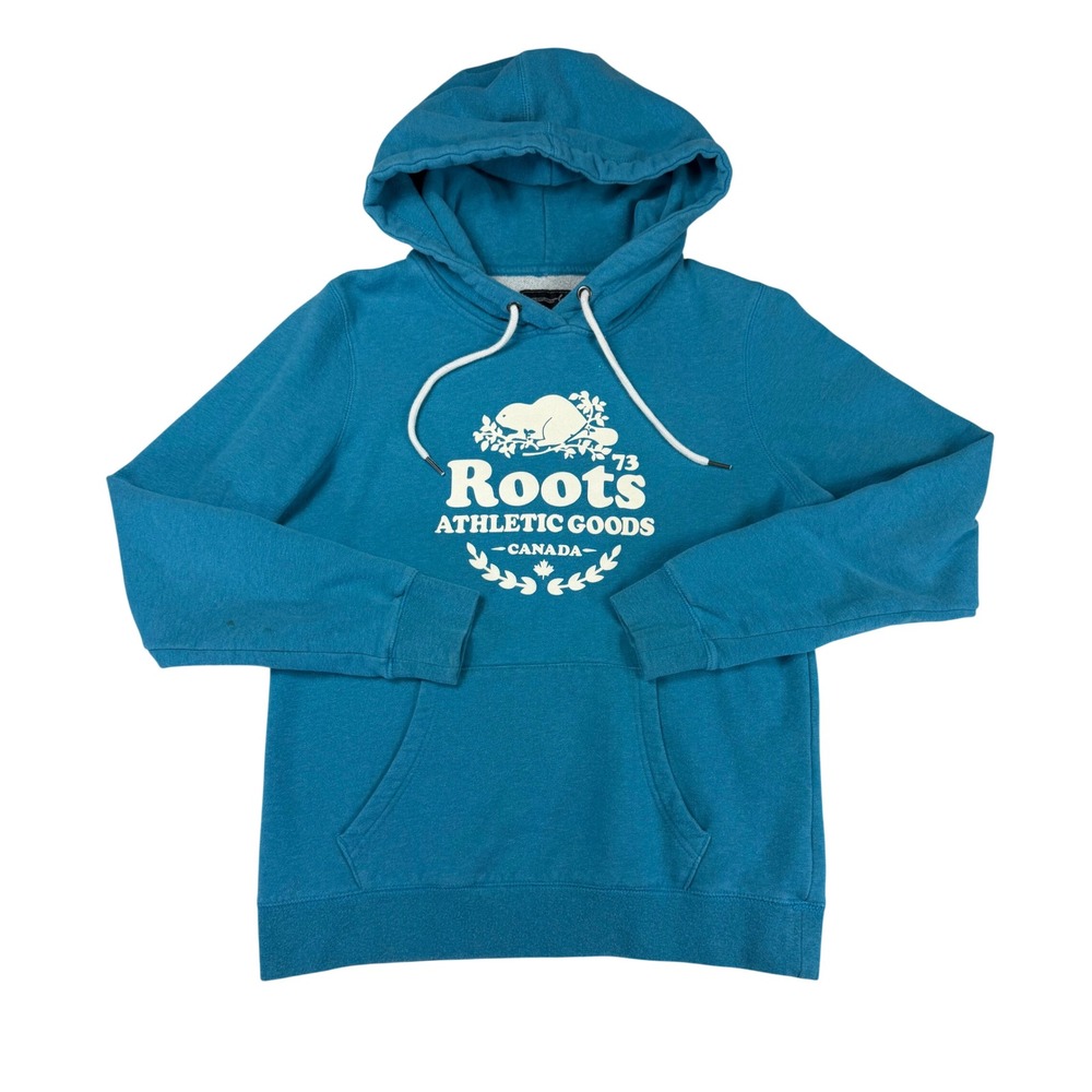 Roots Athletic Goods Canada Hoodie Teal Blue Beaver Logo Pullover Womens Medium